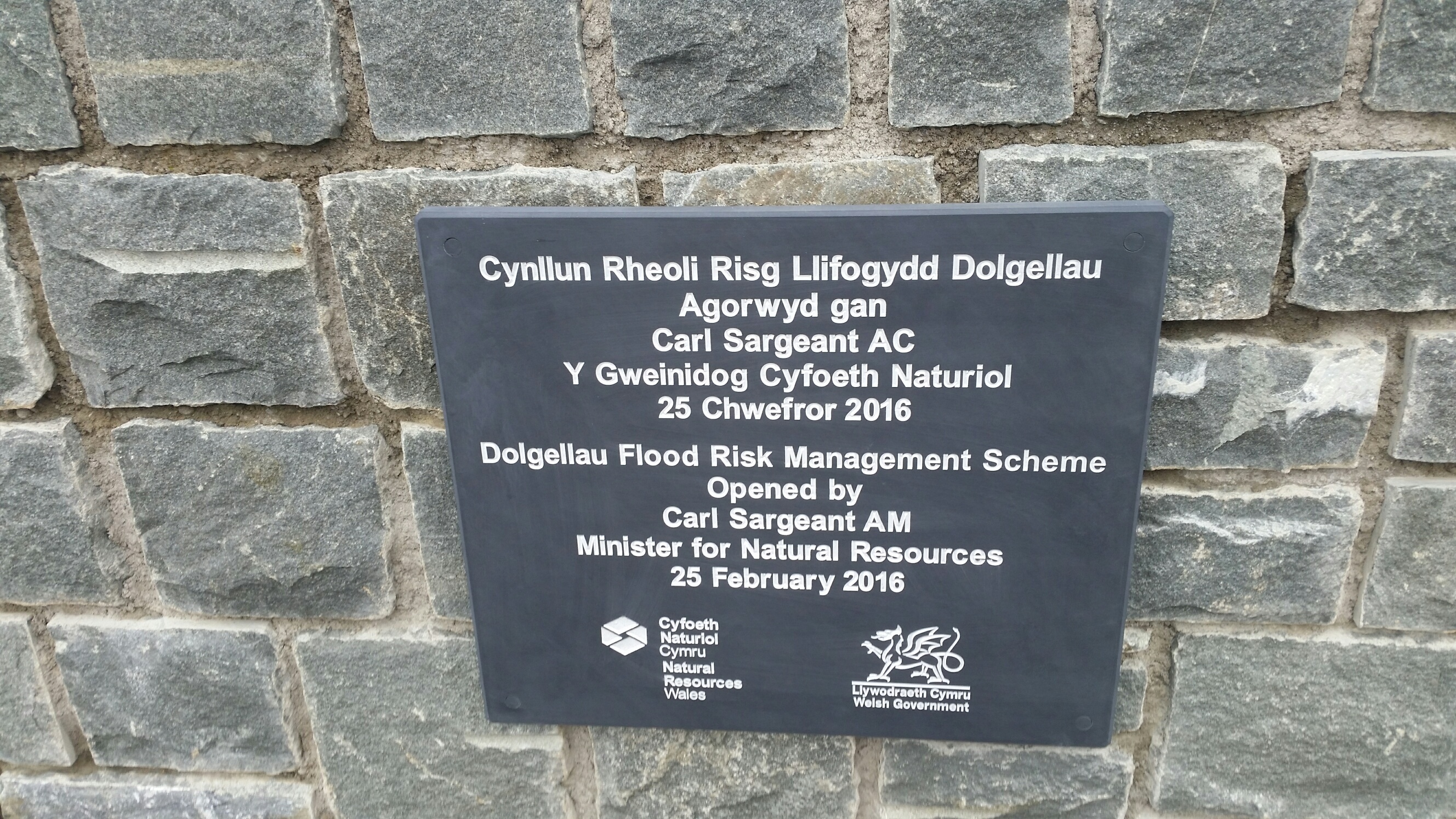 Welsh slate plaque for Dolgellau Flood Defence Scheme