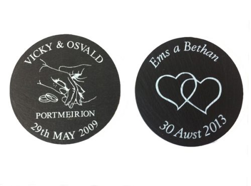 Printed Welsh Slate Wedding Favours & Place Name Markers & save the dates Slates