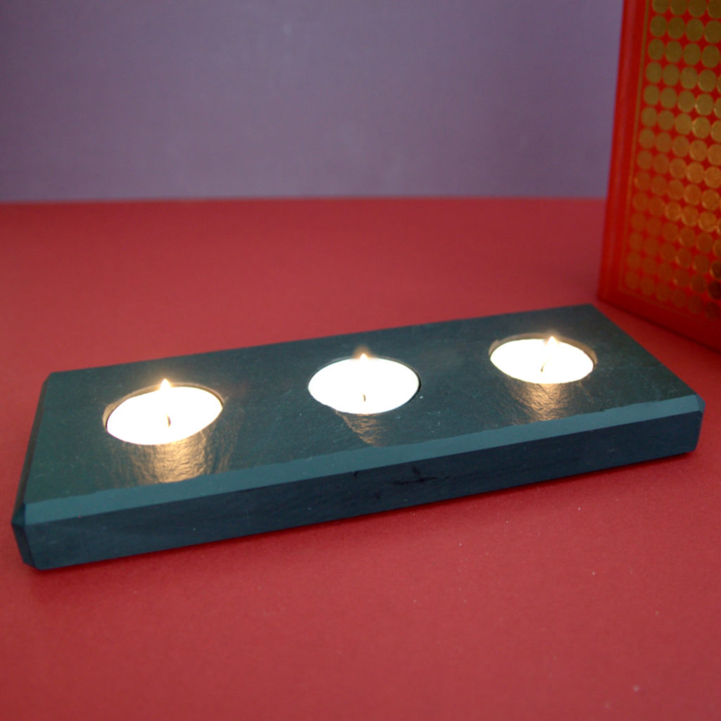 Three Tea-Light Candle Holder.PLU 525. | Inigo Jones Slate Works