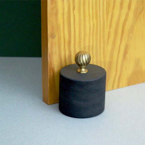 Blue Grey Welsh Slate cylinder Door stop with a brass knob