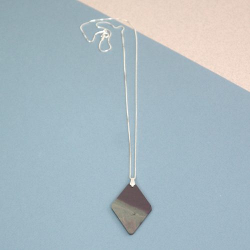Polished Welsh Slate Pendant, diamond Shape, Necklaces on Silver Chain. Presented in Gift Box