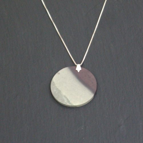 Large Round Welsh Slate Pendant on Silver Chain, presented in a gift box