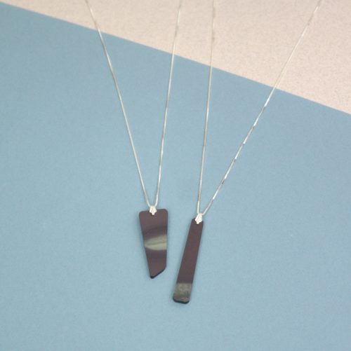 Polished Welsh Slate Pendant Necklaces on Silver Chain. Presented in Gift Box.