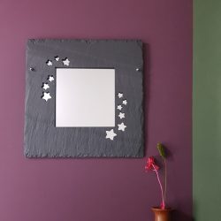 300mm dressed edge Welsh Slate square shaped wall hanging mirror with a square and star shaped cutouts by Inigo Jones Slate Works