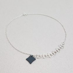 Polished Welsh Slate Diamond Pendant on Chain mail detailed Sterling Silver Necklaces. Presented in Gift Box. Made at Inigo Jones Slate Works