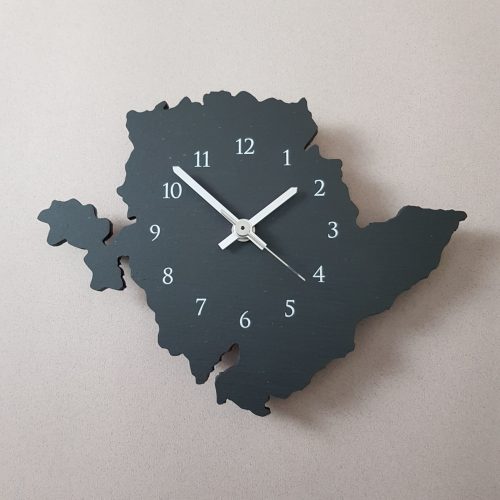 Anglesey Shaped Wall Clock with Arabic dial printed white by Inigo Jones Slate Works