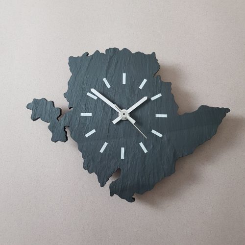 Anglesey Shaped Wall Clock with Dashes dial printed white by Inigo Jones Slate Works