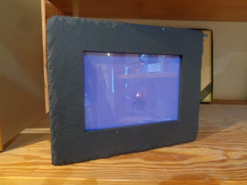 black slate, natural riven photo frame to stand in landscape or portrait format.